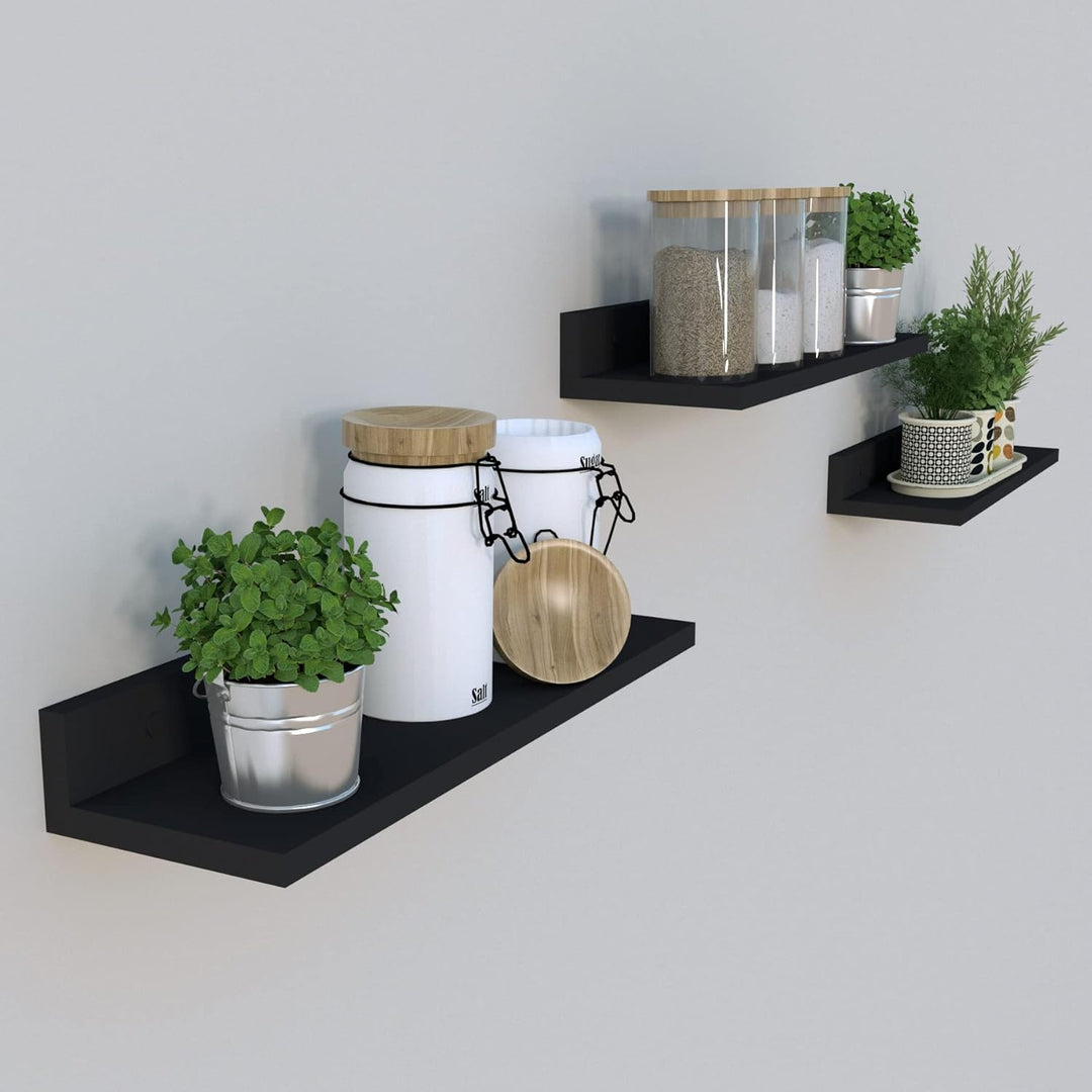 Henor Set mit 3 Wandregalen aus Holz 55 x 17 x 7.5 cm. Graphit 3x55 Graphit, 3x55 Graphit