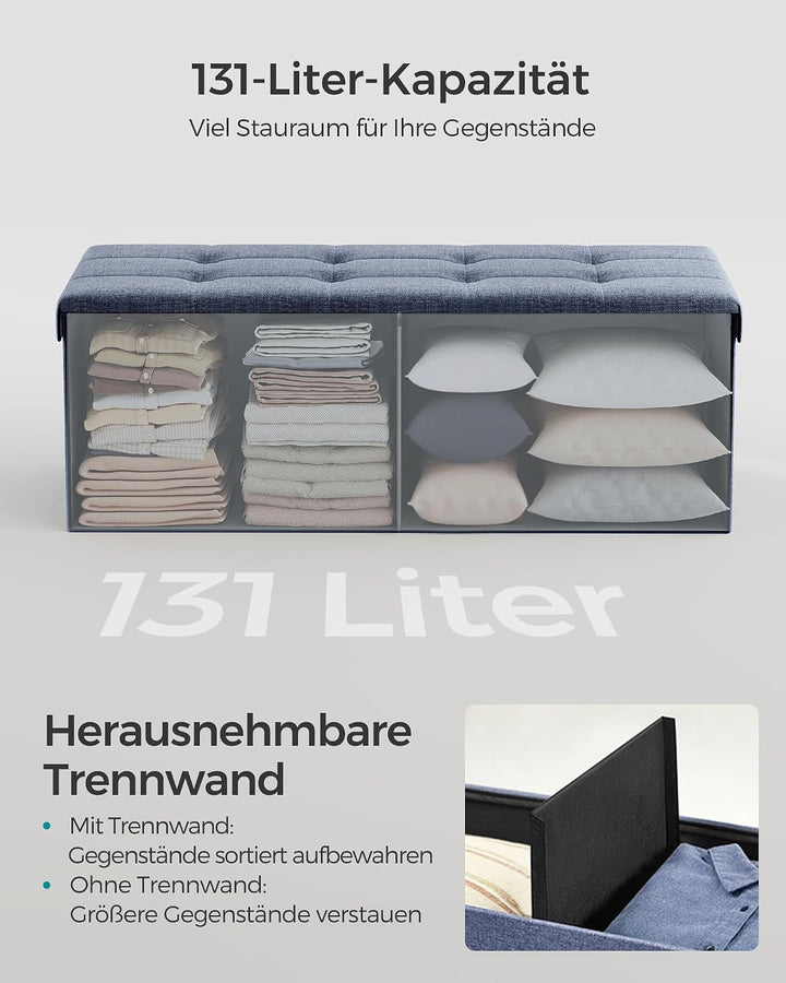 SONGMICS Sitzhocker mit Stauraum, klappbare Sitzbank, 38 x 110 x 38 cm Fussbank, Aufbewahrungsbox, b