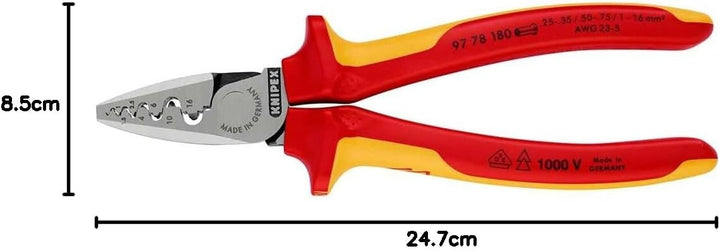 Knipex Crimpzange für Aderendhülsen isoliert mit Mehrkomponenten-Hüllen, VDE-geprüft 180 mm (SB-Kart