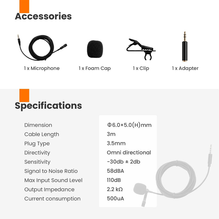 XTRONS HiFi & rauschunempfindliches Clip-on-Mikrofon mit 3 m Kabel