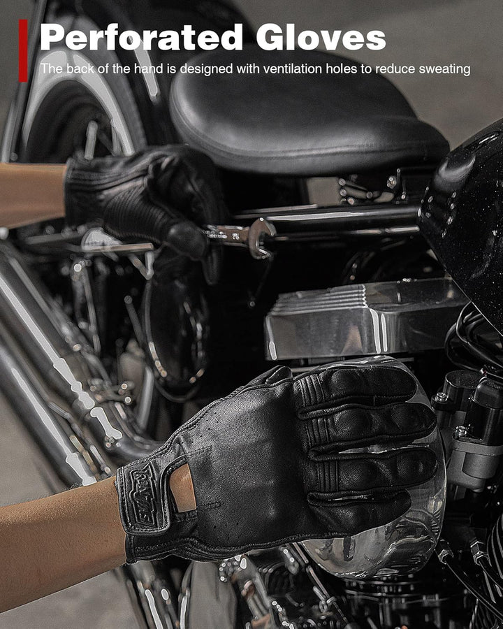 Grapelet Motorradhandschuhe aus Leder, Touchscreen-Motorradhandschuhe mit Knöchelschutz aus PU-Mater