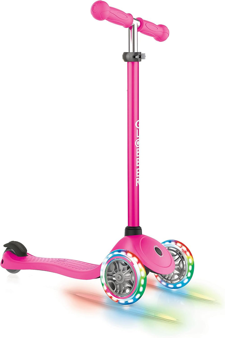 Globber Primo Lights – Tretroller Kinder, 120/80 mm, ABEC 5, 3-rädrig, höhenverstellbar, LED-Leuchtr
