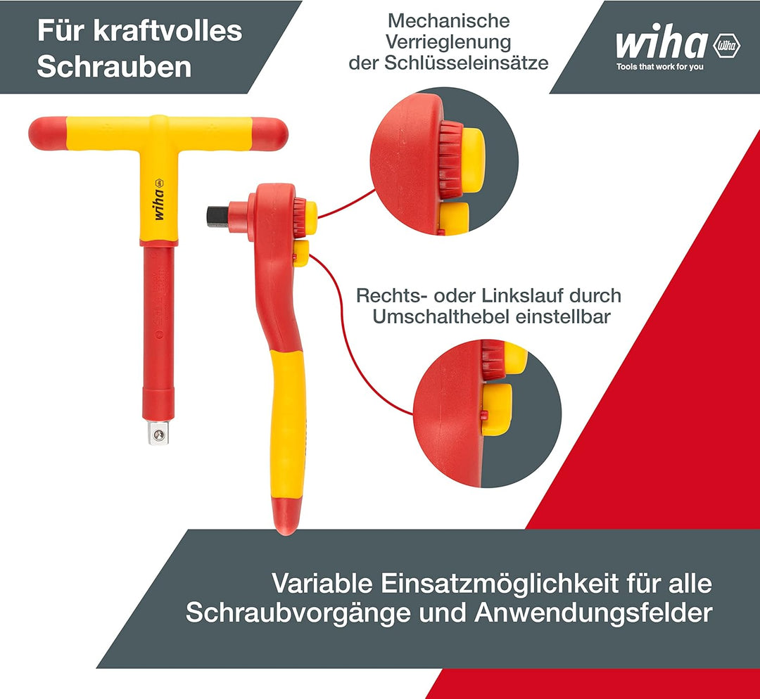 Wiha Ratschenschlüssel Set isoliert (43024) 21-tlg. I Aussensechskant 10mm - 31mm I Innensechskant 4