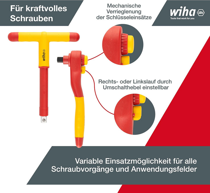 Wiha Ratschenschlüssel Set isoliert (43024) 21-tlg. I Aussensechskant 10mm - 31mm I Innensechskant 4
