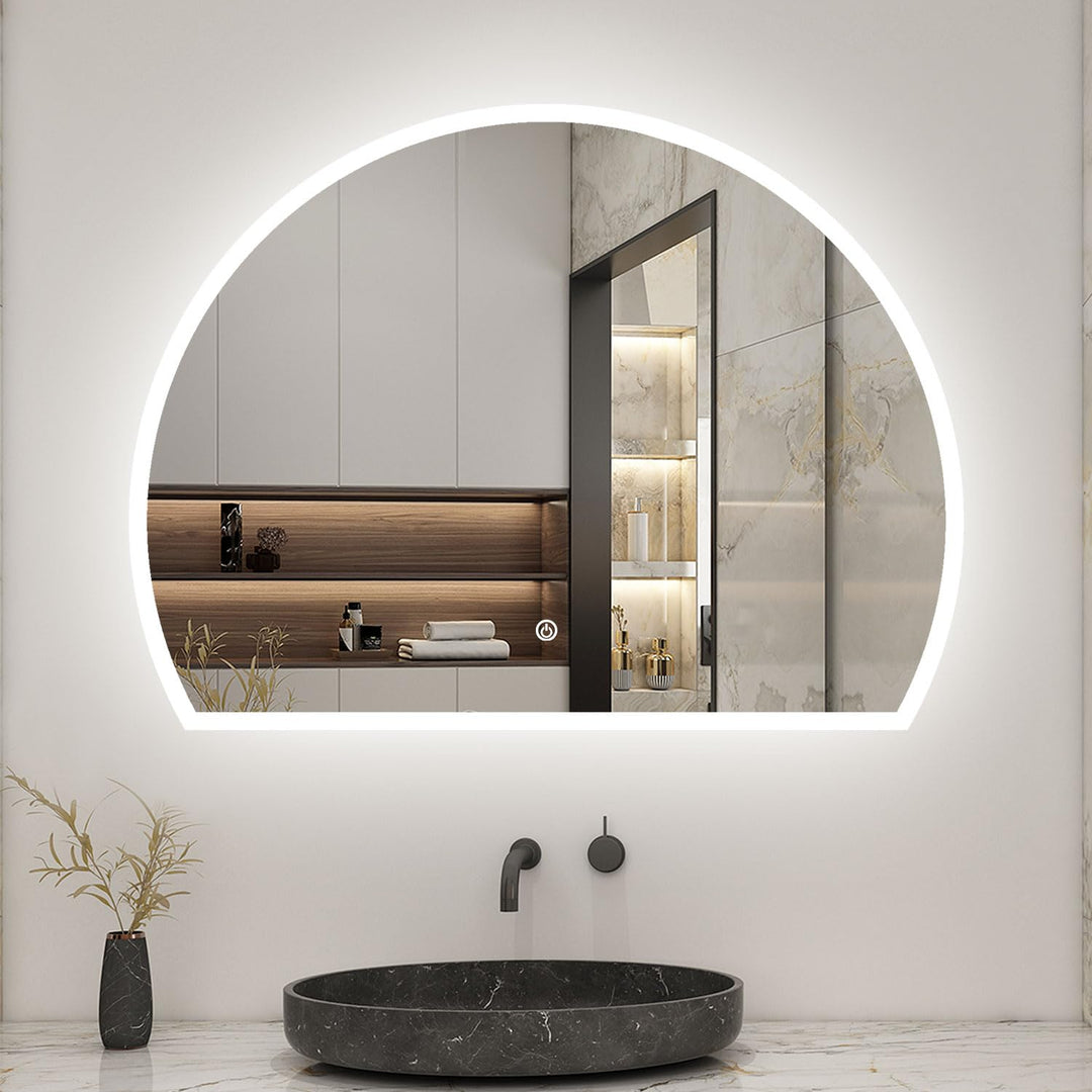 LED Badspiegel 80x60cm Halbrund Badspiegel mit Beleuchtung Anti-Beschlag Wand/Touchschalter 3 Lichfa