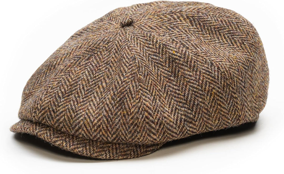 Sterkowski Shelby Mütze | Tweed Schiebermütze für Herren | Warm Elegant 100% Wolle Zeitungsjunge Kap