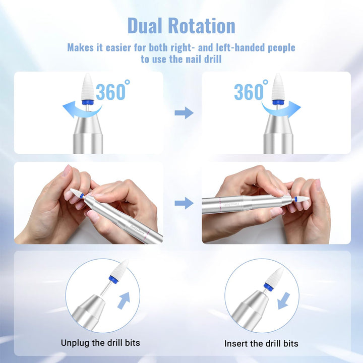 Nagelfräser Kabellos, Elektrische Nagelfeile Professionelle 2 in 1 Fräser für Gelnägel Acrylnägel mi