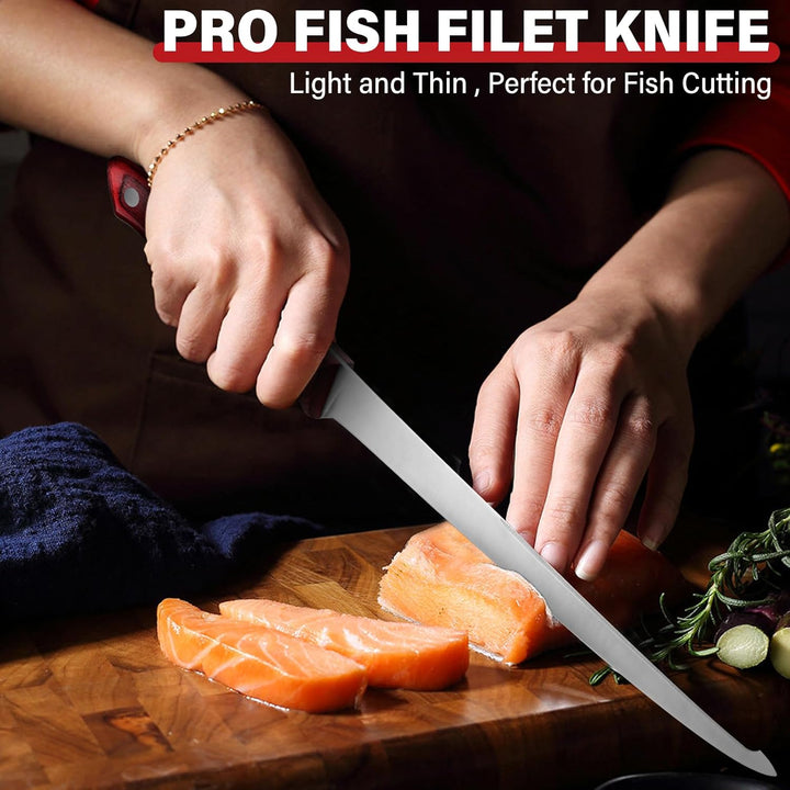 TAN REN Filitiermesser Fisch Scharf, 24 CM Profi Filetiermesser Fisch Angeln, Edelstahl Filetiermess