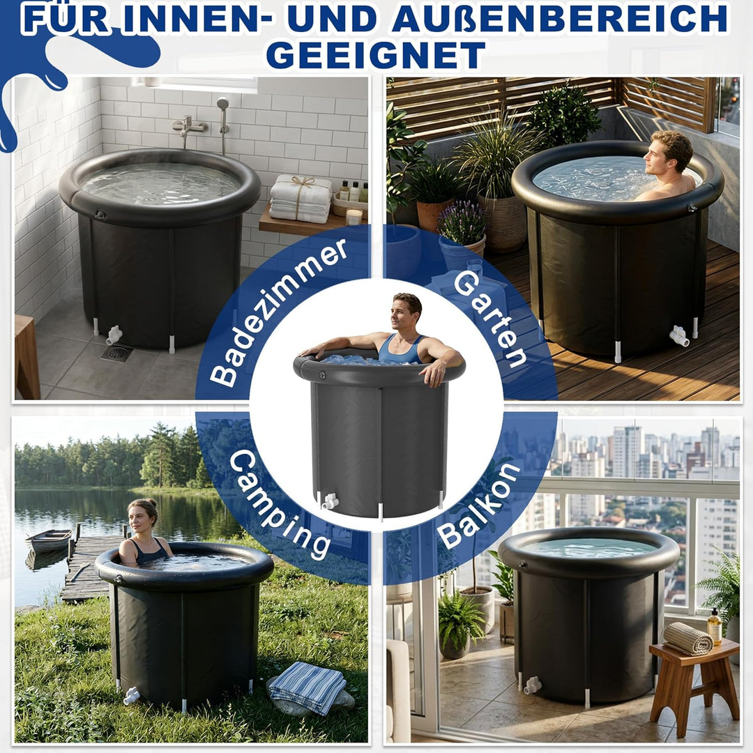 LZQ Eisbad Tonne 397L Faltbare Eisbadewanne Ø90, Mobile Ice Bath für Athleten & Sportler, Kältethera