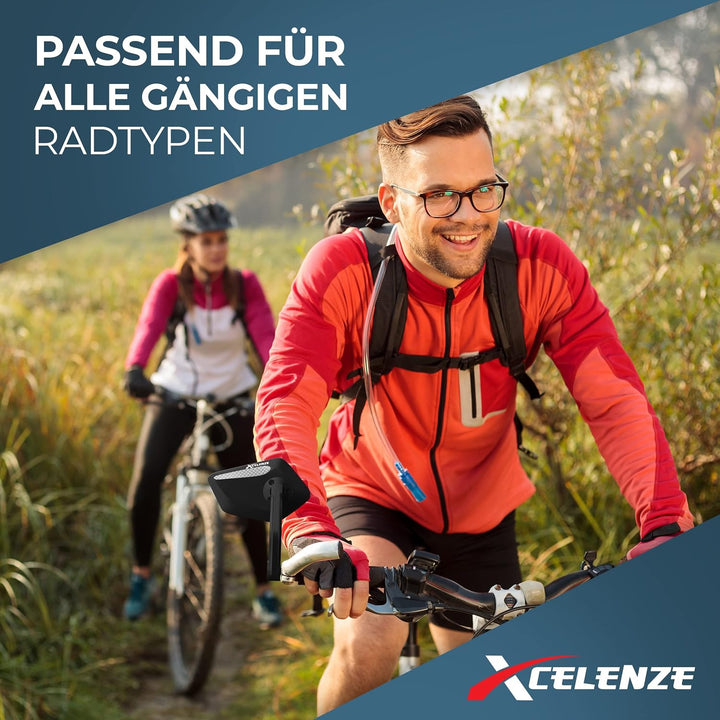 Xcelenze - Fahrradspiegel extra grosse Spiegelfläche |schlagfestes Echtglas| für Lenker ebike | Rück