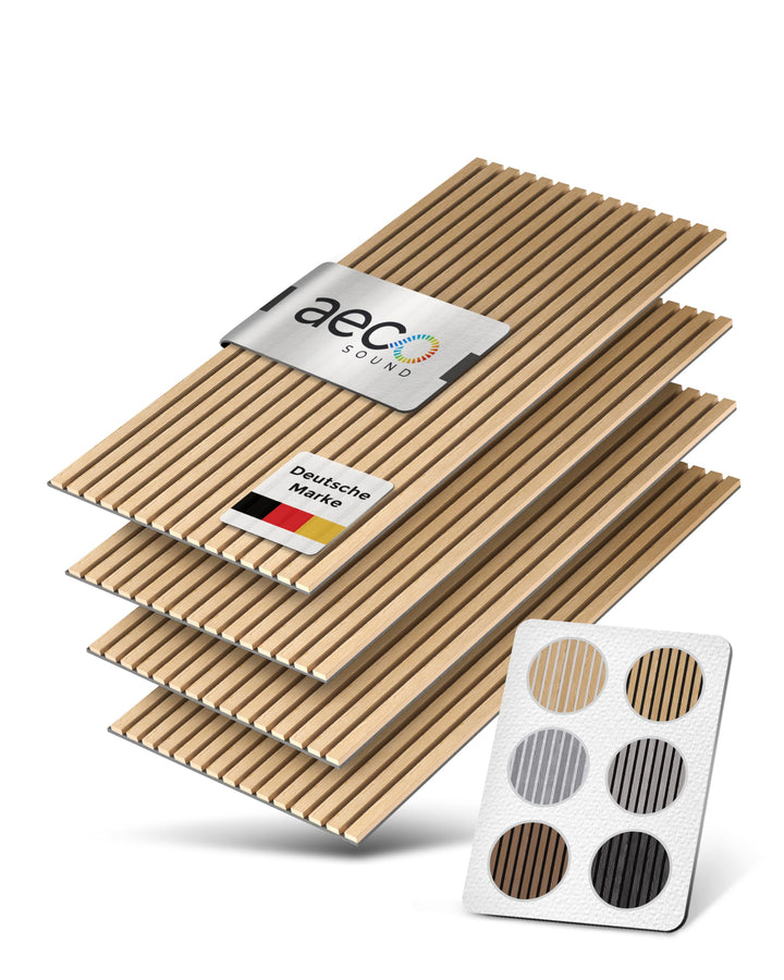 Akustikpaneele Holz – 4er-Set | 120x60cm | Echtholz Eiche & Akustikfilz Grau – 3D Wandpaneele für Sc