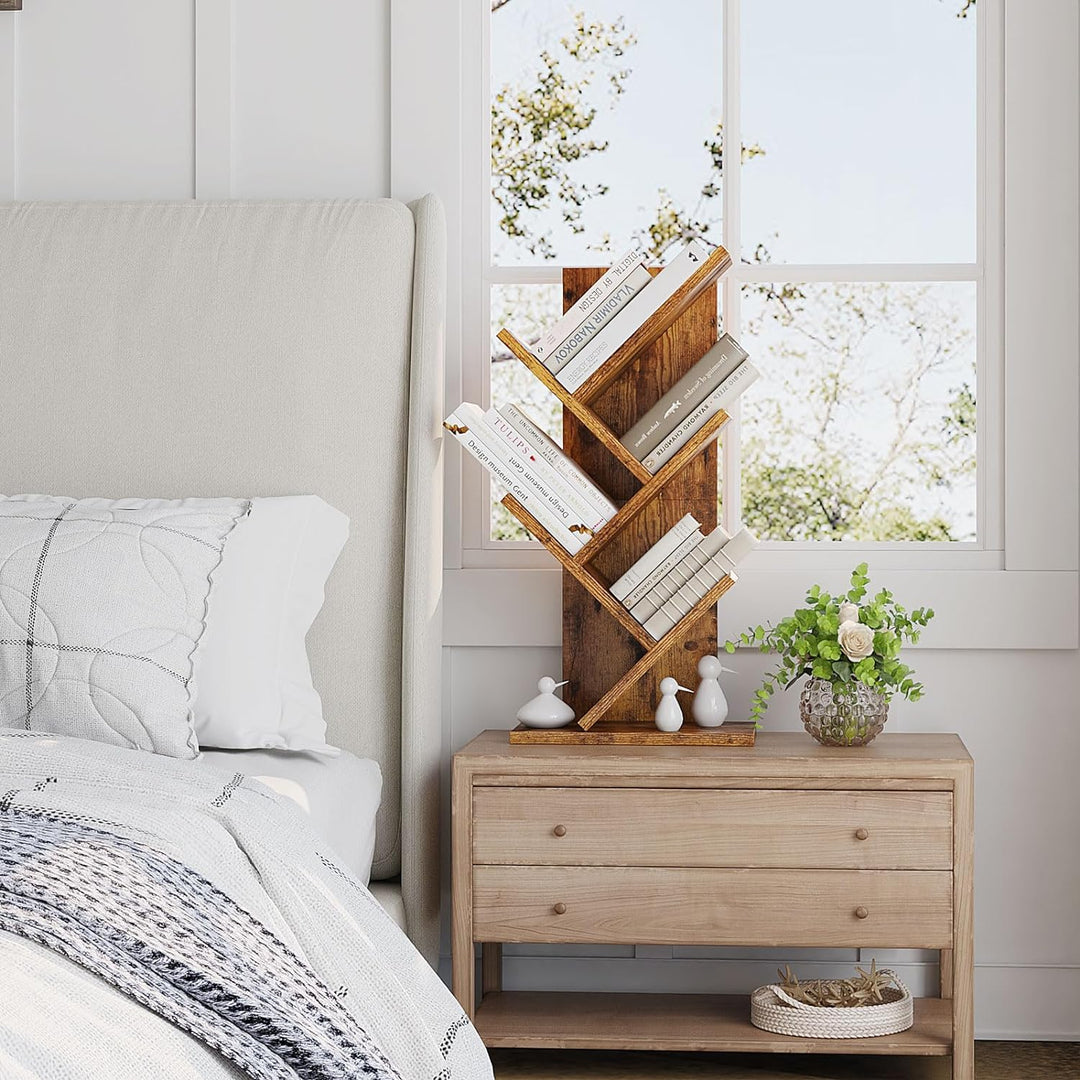 YMYNY Bücherregal im Baumform, 4 Ebenen Raumteiler, Standregal, 30x17x60 cm, Platzsparend, Holzregal