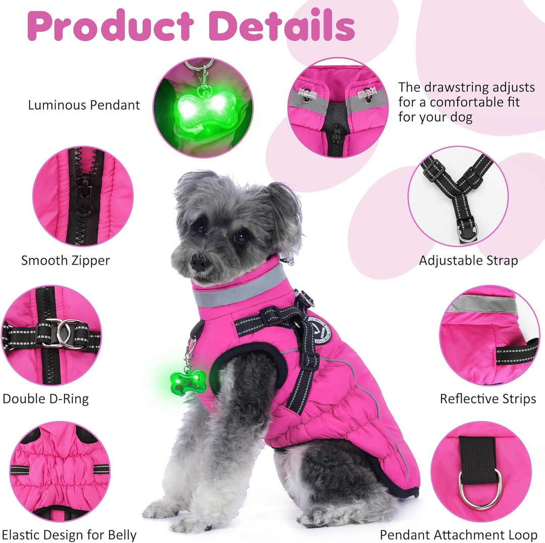 Hundemantel Winter, Hundemantel Wasserdicht, Warme Hundejacke mit Geschirr, Reflektierende Streifen,