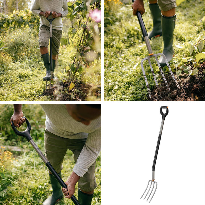 Fiskars Spatengabel für Harte, steinige Böden, Mit 4 Zinken, Länge: 132 cm | Hochwertiger Borstahl,