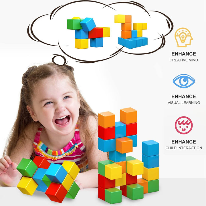 Magnetische Bausteine, 30 Stück, Grosse Magnetische Würfel für Kleinkinder Jungen und Mädchen, Senso