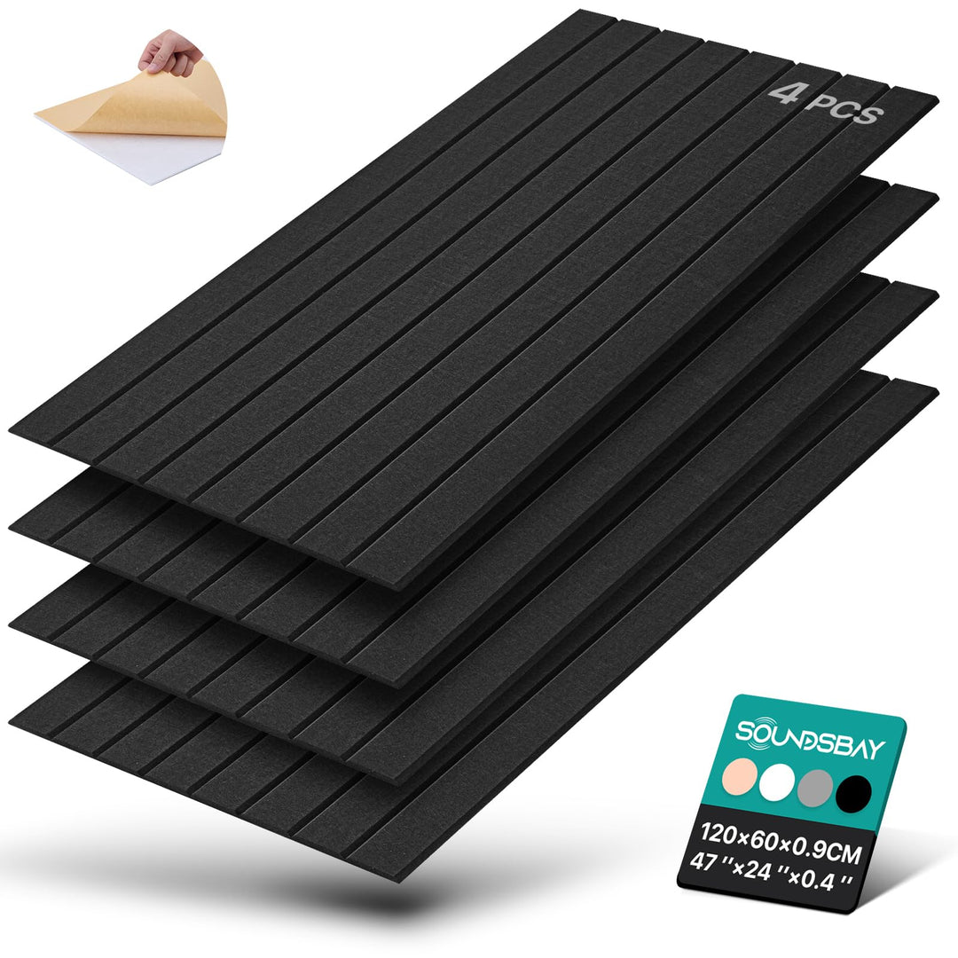 Soundsbay Akustikpaneele Selbstklebend, 2.88m²-4 Stück, 120×60×0.9cm Akustikplatten Wandpaneele für