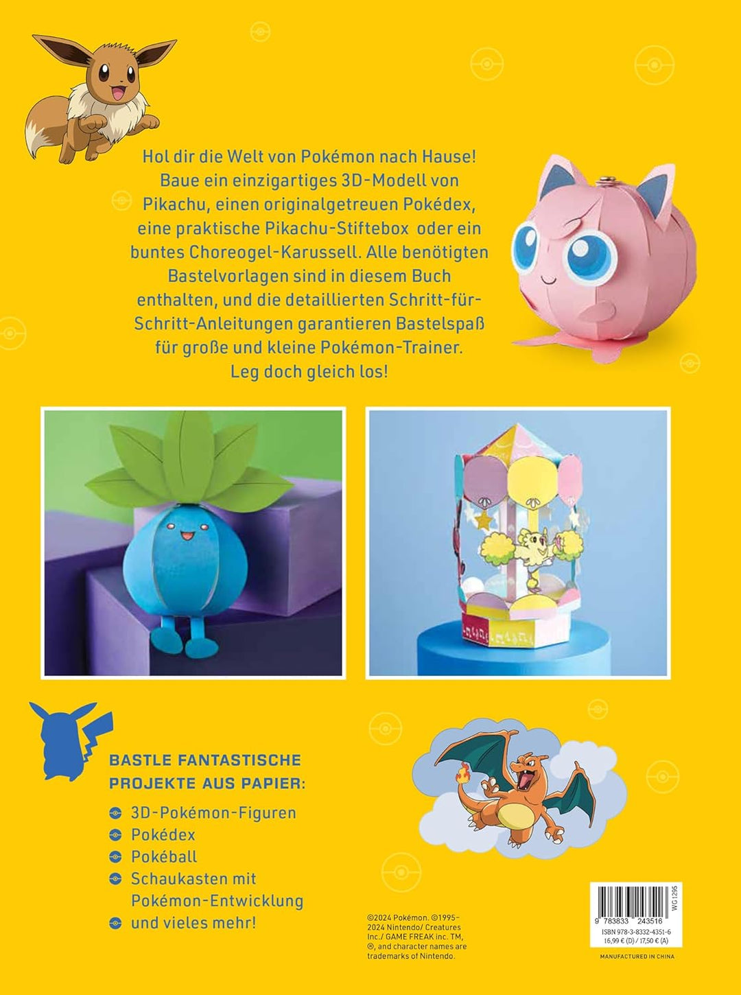 Pokémon: Das grosse Pokémon-Bastelbuch - Die schönsten Bastelideen aus Papier: Bastelbuch mit Schrit