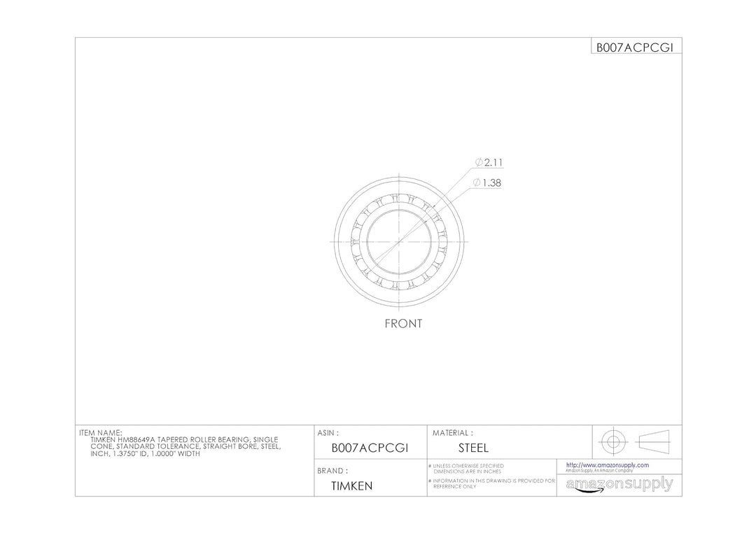 Timken HM88649A Kegelrollenlager, Einzelkegel, Standardtoleranz, gerader Bohrung, Stahl, Zoll: 1,375