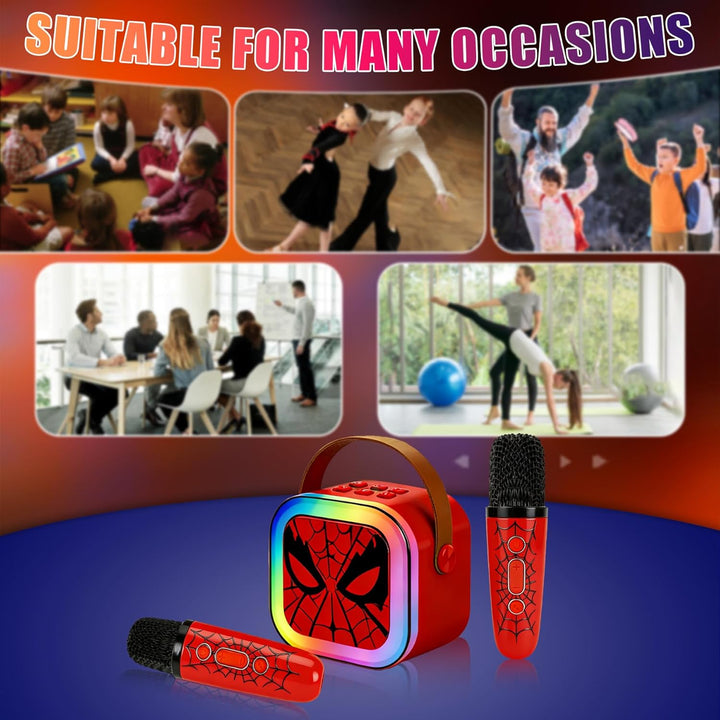 Karaoke Maschine Kinder Mit 2 Mikrofonen, Tragbarer WiederaufladbarBluetooth, Bunte LED Lichter, AUX