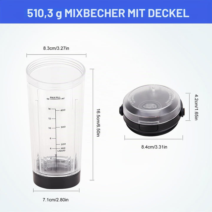 Ersatz-Mixerbecher mit Deckel für Ninja Blast Portable Blender BC100 & BC151 Serie: 510.3 g Blender