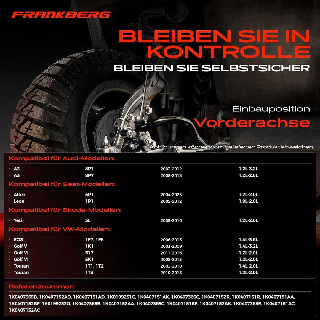 Frankberg 2x Querlenker + Traggelenk Vorne Kompatibel mit Golf V 1K1 2003-2009 A3 8P1 2003-2012 Octa