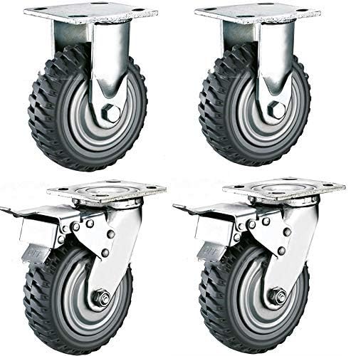 4PCS Schwerlastrollen 200mm Transportrollen Möbelrollen Vollgummi Rollen mit Bremse 360°Grad drehbar