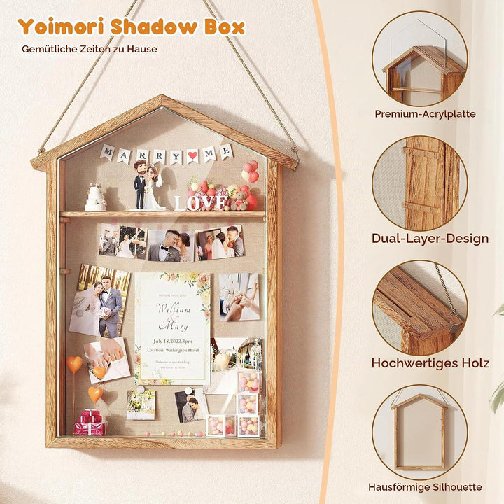 Holz 3D Bilderrahmen zum Befüllen, Grosse Shadow Box, 11x14 Zoll Vitrine Hängend Tiefer Bilderrahmen