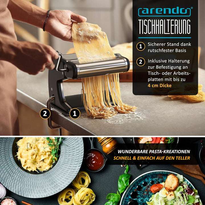 Arendo - Nudelmaschine Pasta Maker – Edelstahl – Nudelpresse – 7 einstellbare Stärken - manuell - Du