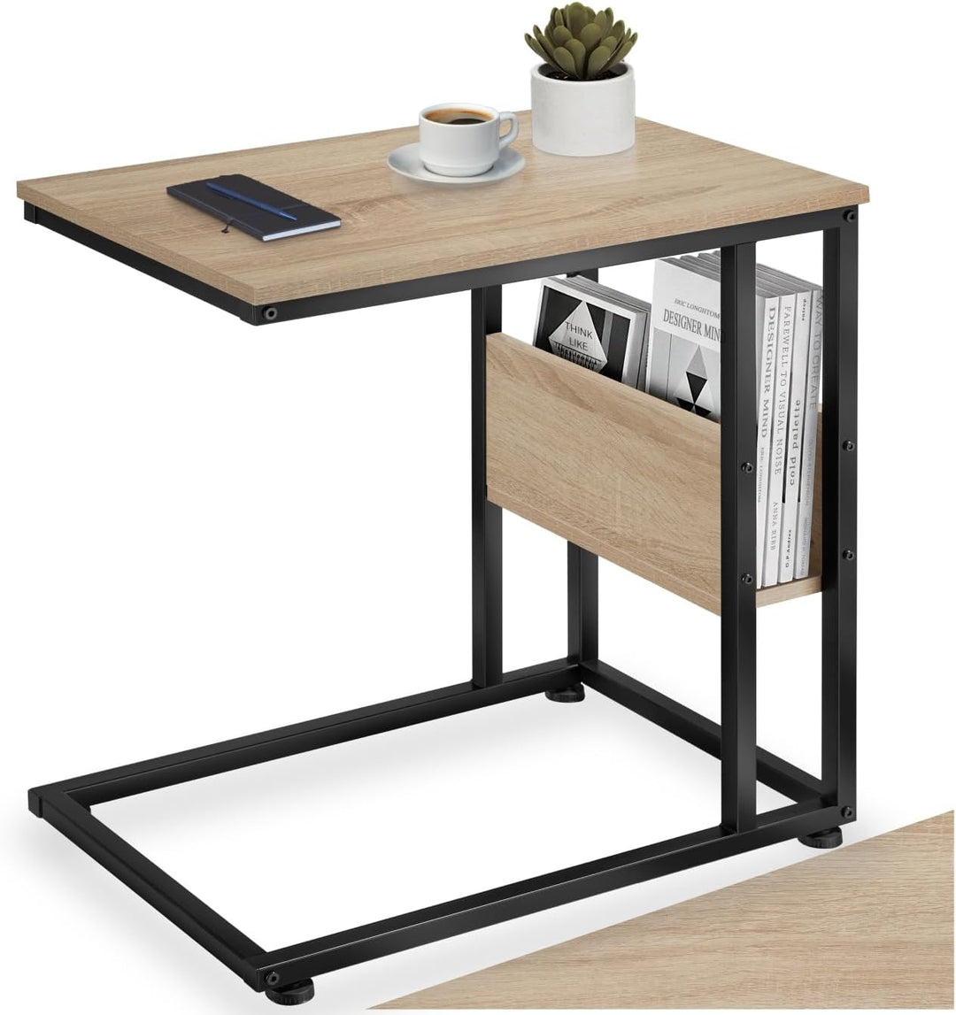 tectake® Beistelltisch Holz Metall, Wohnzimmertisch, Couchtisch C-Form, Laptoptisch für Couch, Bettt