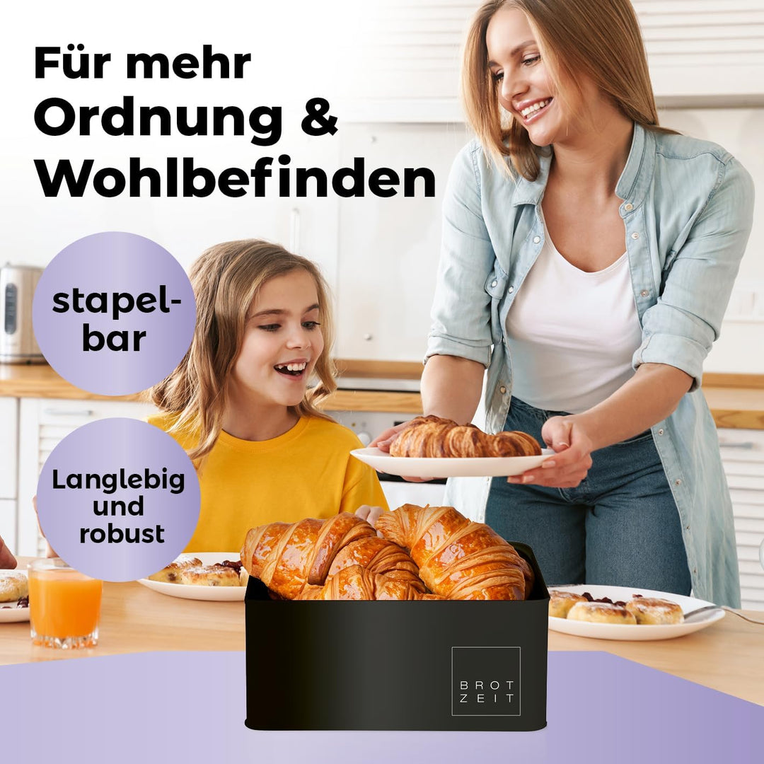 Lumaland Cuisine Brotkasten | Brotdose aus Metall mit Bambus Deckel | Brotbox rechteckig 30,5 x 23,5