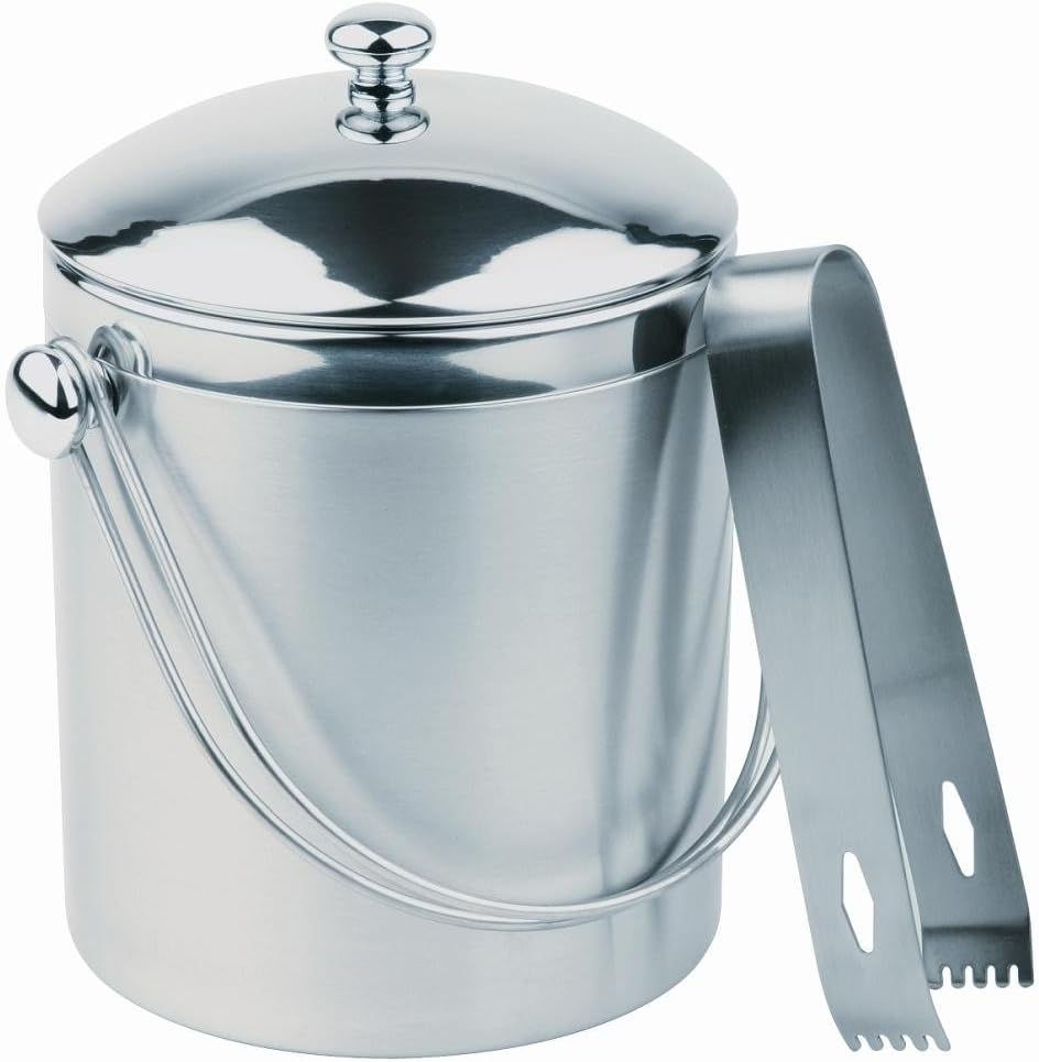 APS 36013 Eiseimer-Set - Doppelwandiger Edelstahl-Behälter mit Deckel und Eiszange, Fassungsvermögen