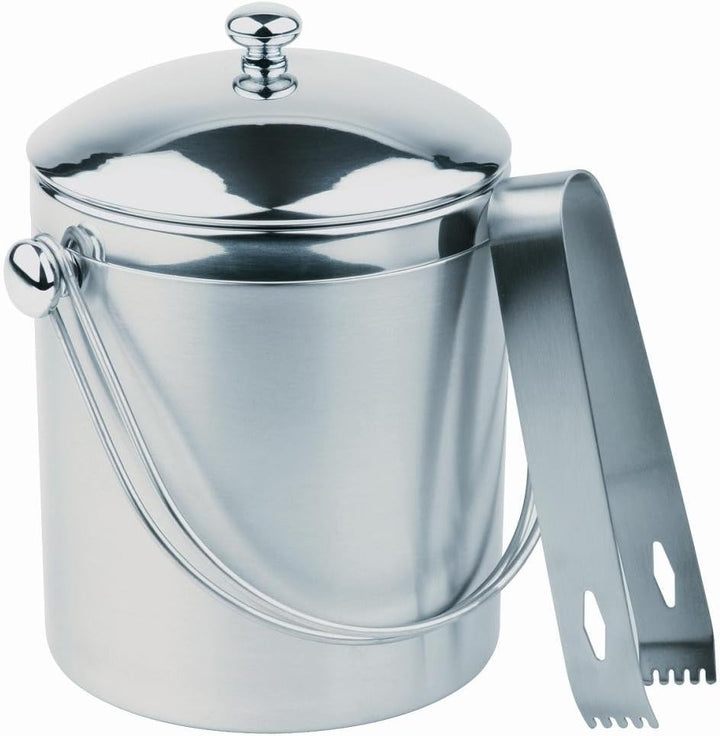 APS 36013 Eiseimer-Set - Doppelwandiger Edelstahl-Behälter mit Deckel und Eiszange, Fassungsvermögen