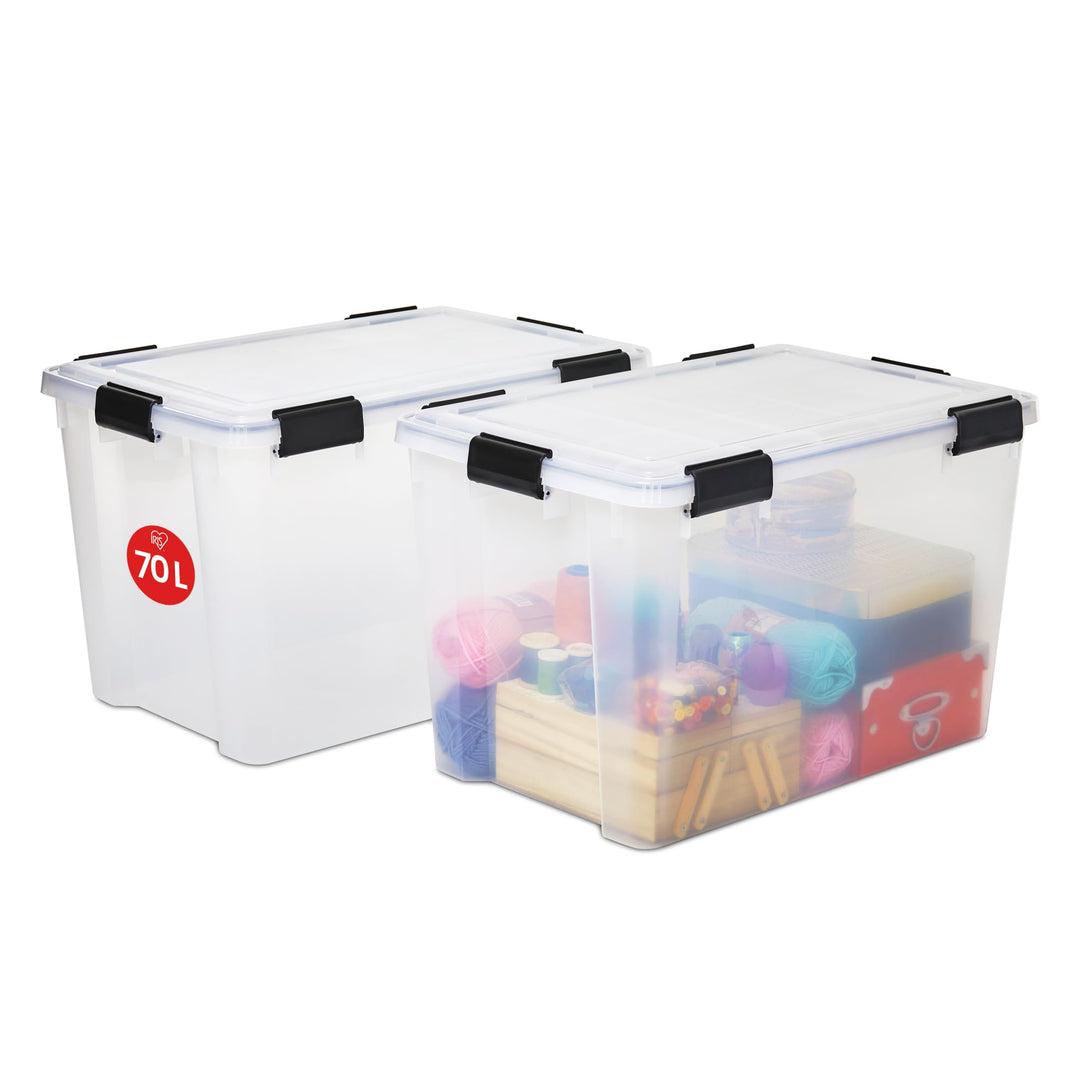 Iris Ohyama, 2er-Set luftdichte Aufbewahrungsboxen, 70 L, mit Clips, stapelbar, Garage, Keller, Dach