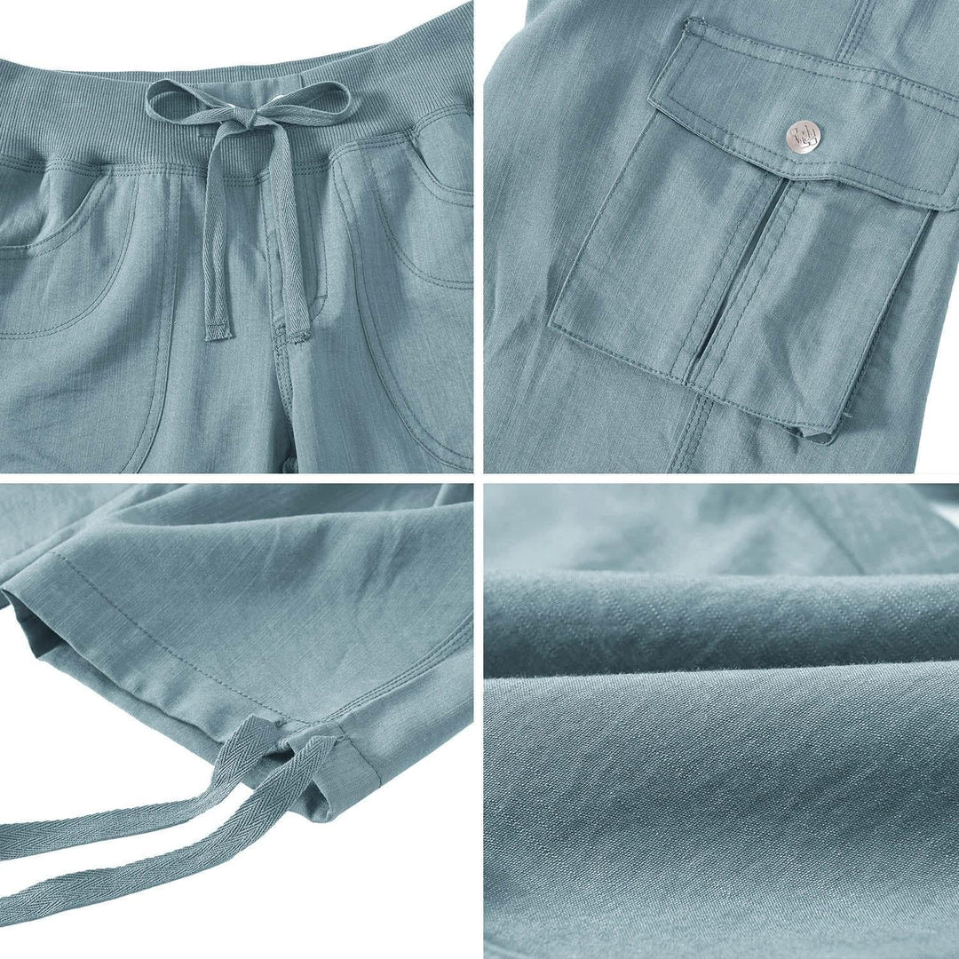 JINSHI Hosen Damen Sommer Cargohose 3/4 Lange Hosen Capri Freizeithose Outdoorhose Wanderhose mit Me