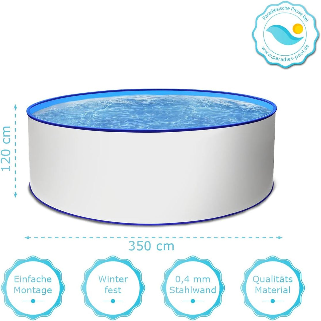 Paradies Pool® Aufstellpool Becken Set - Gartenpool mit Stahlwand in rund mit Blauer Folie inkl. hoc
