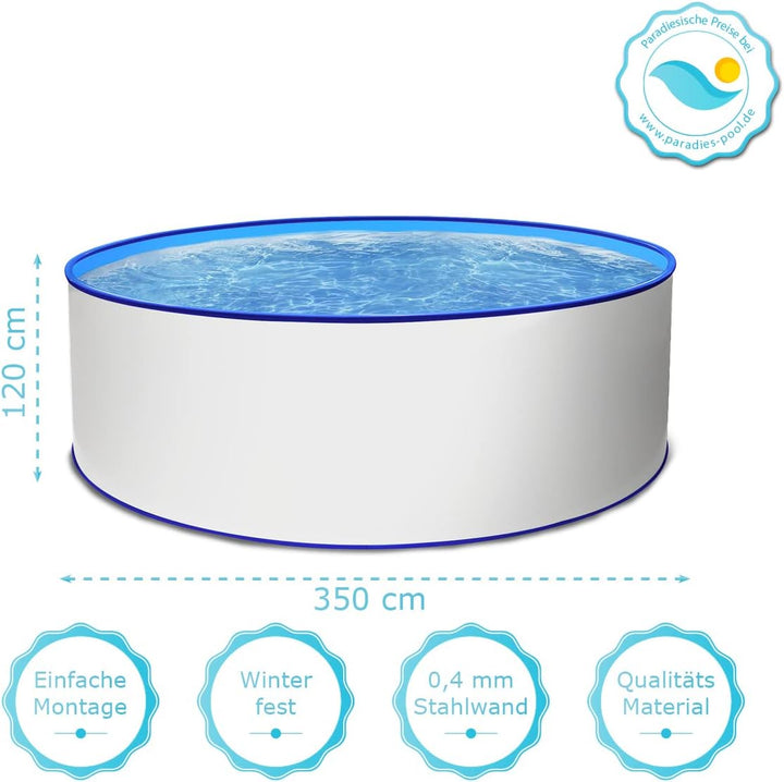 Paradies Pool® Aufstellpool Becken Set - Gartenpool mit Stahlwand in rund mit Blauer Folie inkl. hoc