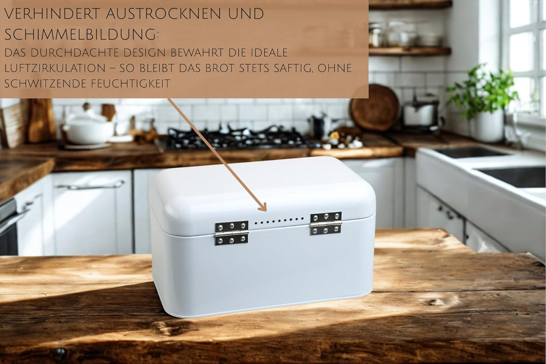 MOON HOME Brotkasten mit Sichtfenster - Breadvault White, aus Edelstahl, Metall-Brotkasten mit optim
