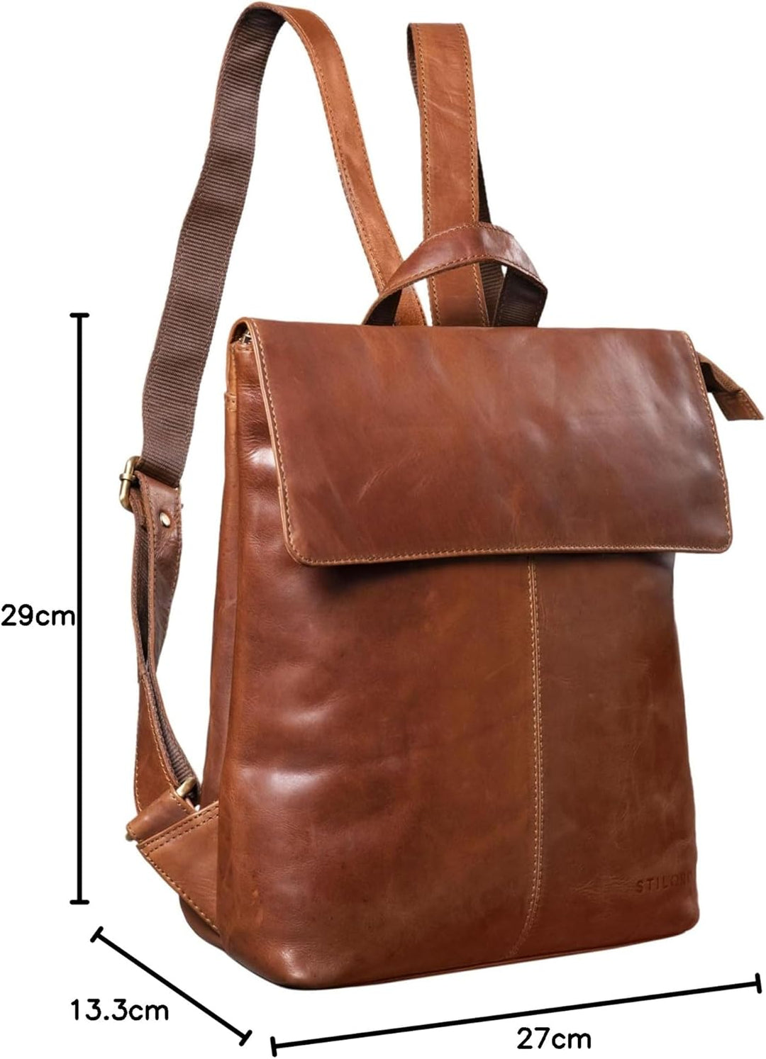 STILORD Charlie Vintage Lederrucksack Braun Mittelgrosser Daypack für Damen Herren 13,3 Zoll Laptop