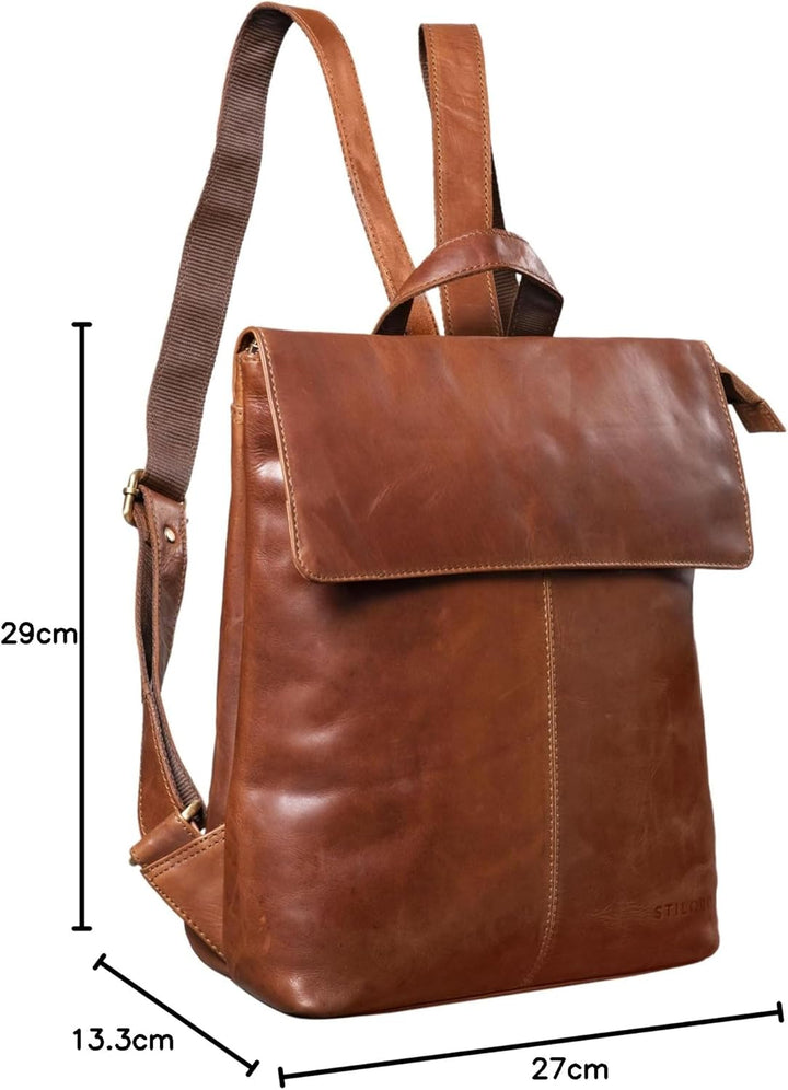 STILORD Charlie Vintage Lederrucksack Braun Mittelgrosser Daypack für Damen Herren 13,3 Zoll Laptop