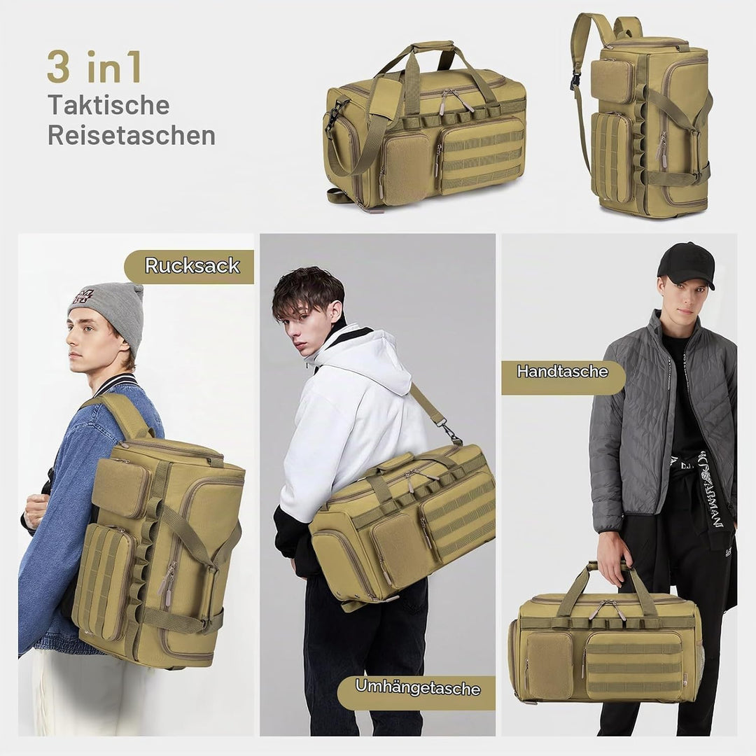BAGZY Taktischer Reisetasche Sporttasche Herren mit Schuhfach Gym Tasche Rucksack 40L Trainingstasch