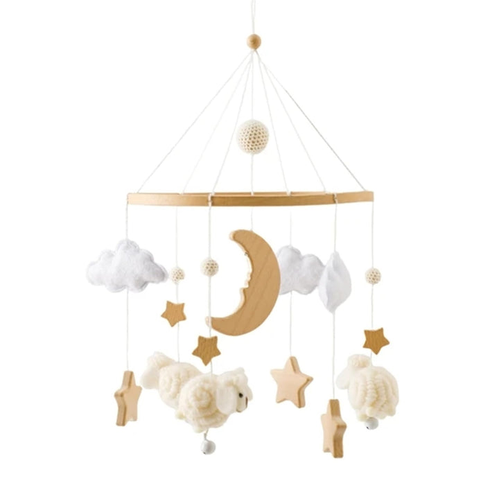 Tiere Mobile Baby Windspiele, Stern Mond Lamm Mobile Baby Holz mit Filzbällen, Mobile Baby Mädchen B