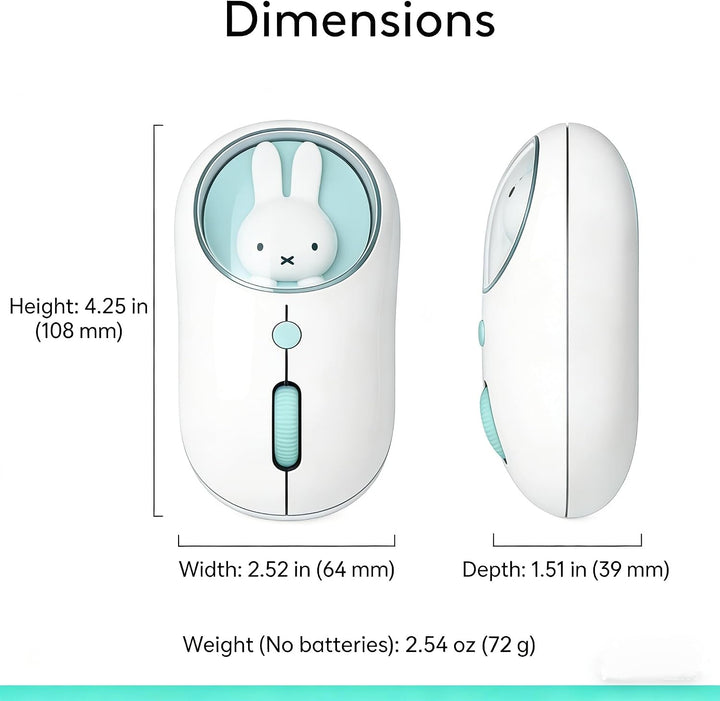MiPow x Miffy Bluetooth Wireless Maus, kleine tragbare Maus, geeignet für Laptops, Tablets usw., Tra