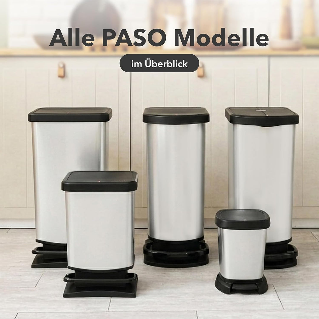 Rotho Paso Mülleimer 40 Liter mit Pedal und Deckel, Kunststoff (PP) BPA-frei, weiss metallic, 40l (3