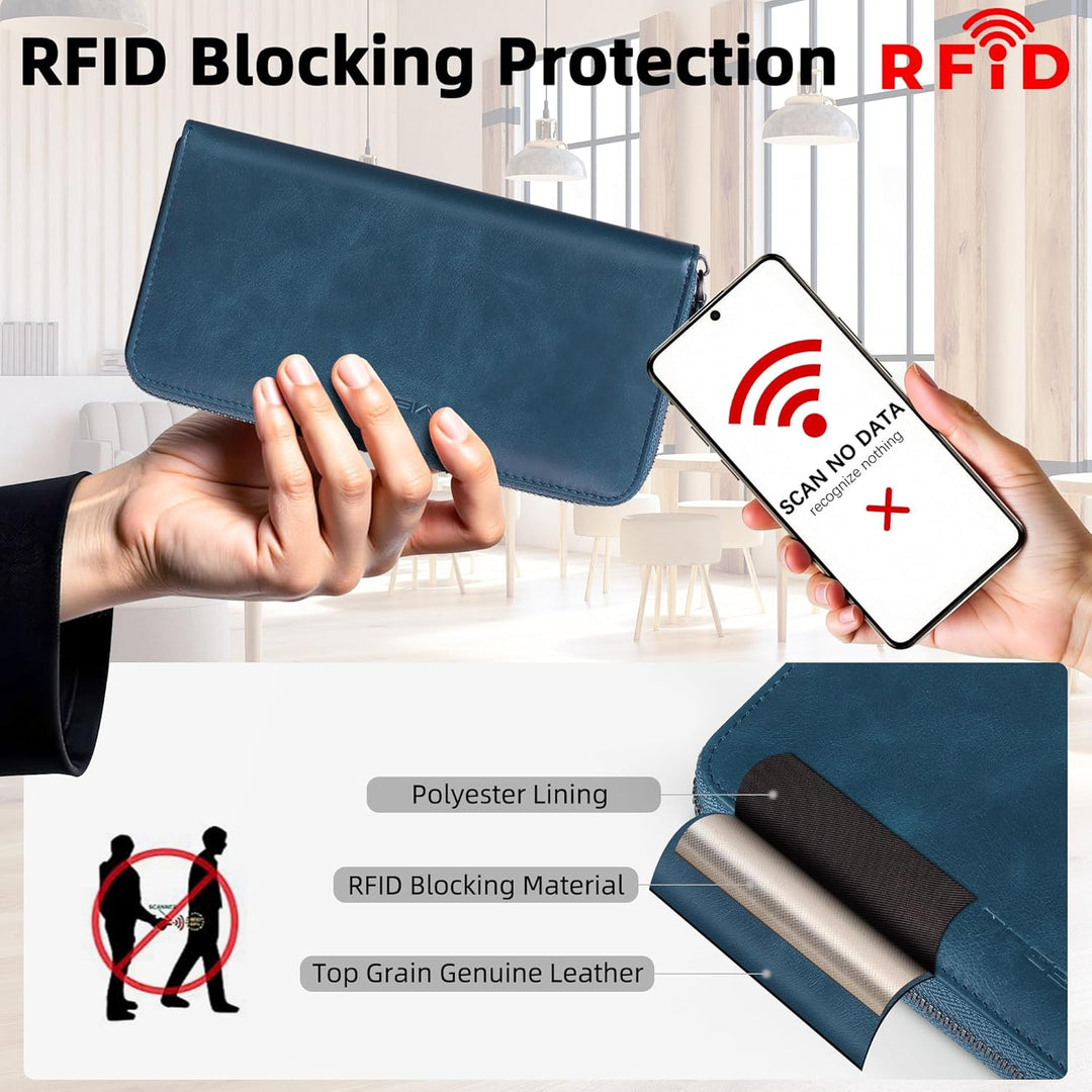 VISOUL Premium Brieftasche Echtleder/Italienisches Leder mit RFID-Schutz, XL Geldbörse für Herren Bl