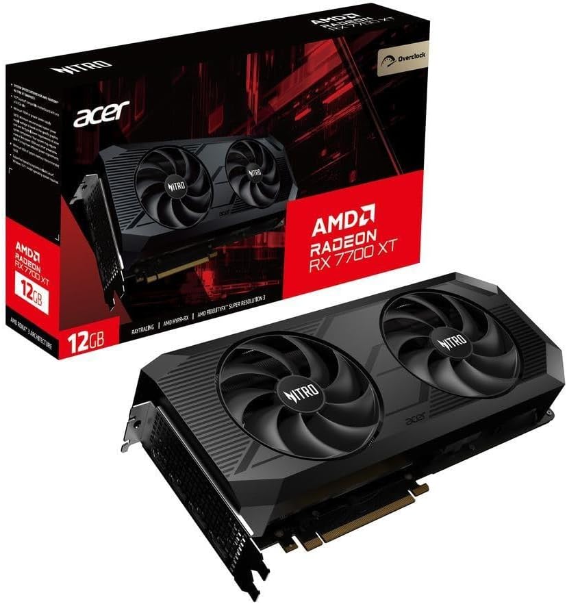 Acer Nitro AMD Radeon RX 7700 XT OC - 12GB VRAM GDDR6, HDMI, 3X DP - PCIe 4.0 - Dual Lüfter - Schwar