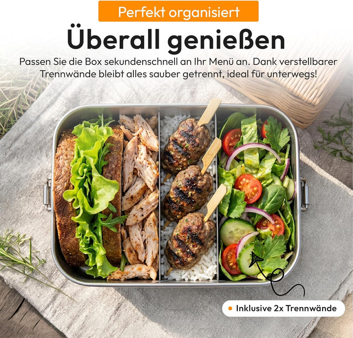 Dimono® Lunchbox Brotdose 1400ml Auslaufsichere Bento-Box Brotzeit-Dose aus Edelstahl; Wasserdichte