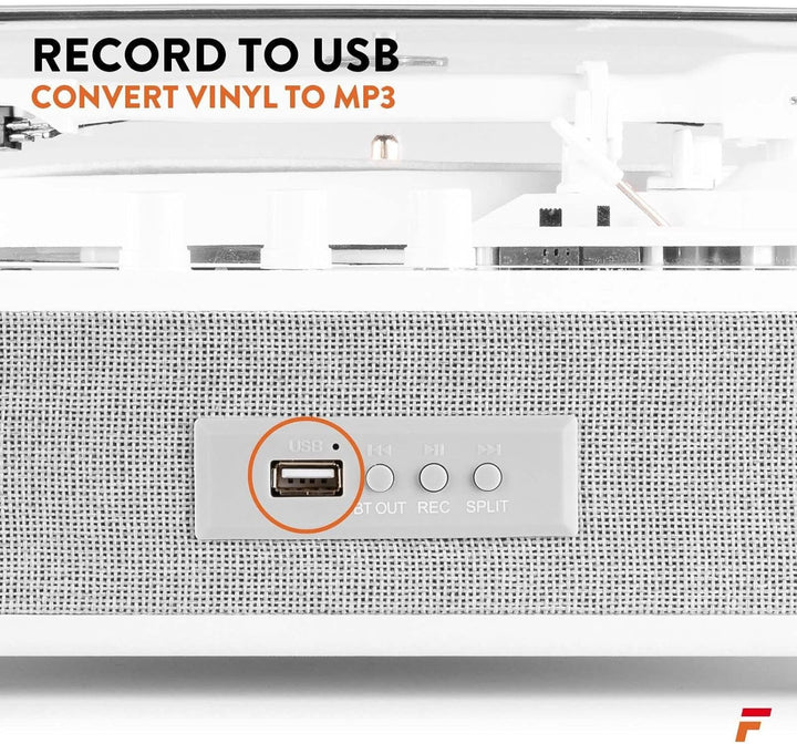 Fenton RP162W Schallplattenspieler Bluetooth Plattenspieler mit Lautsprecher, Pitch Control, MP3, RC