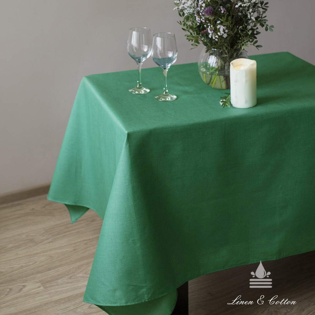 Linen &amp; Cotton Tischdecke Wasserdicht Wachstuch Gartentischdecke Adele - 100% Leinen, Grün (147 x 35