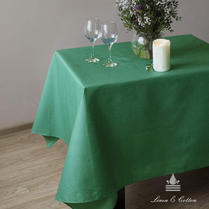 Linen &amp; Cotton Tischdecke Wasserdicht Wachstuch Gartentischdecke Adele - 100% Leinen, Grün (147 x 22