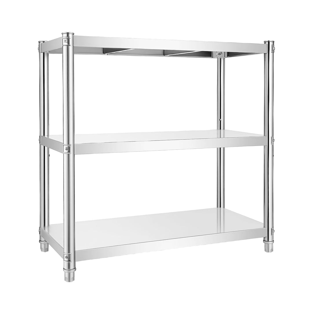 3-stufiges Edelstahl-Regal 201, 80x80x40cm, Metall Küchenregal mit verstellbaren Ebenen, stabil & ro